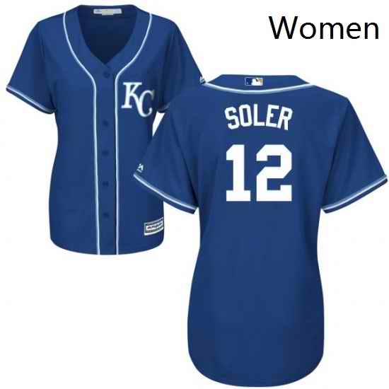 Womens Majestic Kansas City Royals 12 Jorge Soler Authentic Blue Alternate 2 Cool Base MLB Jersey